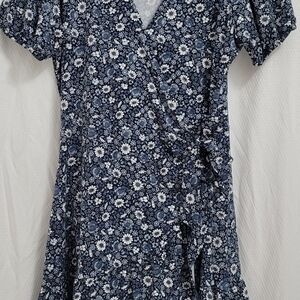 Floral Blue Wrap Dress